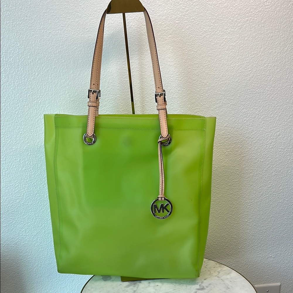 Michael Kors Lime Green Tote with Tan Straps